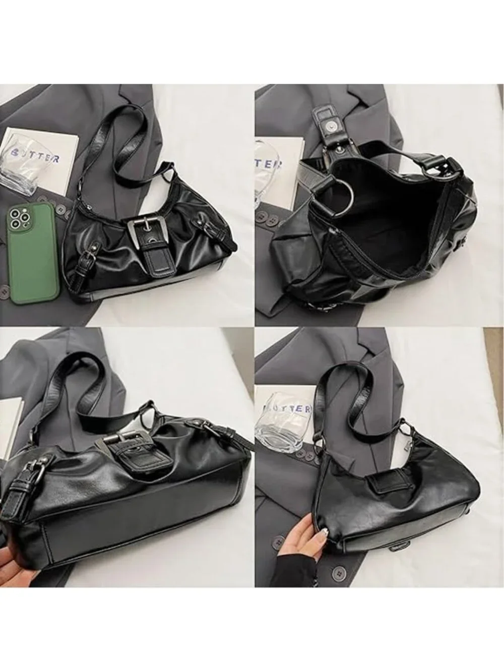 Trendy Y2K Small Shoulder Bag, Punk Hobo Clutch, Leather Top Handle Purse